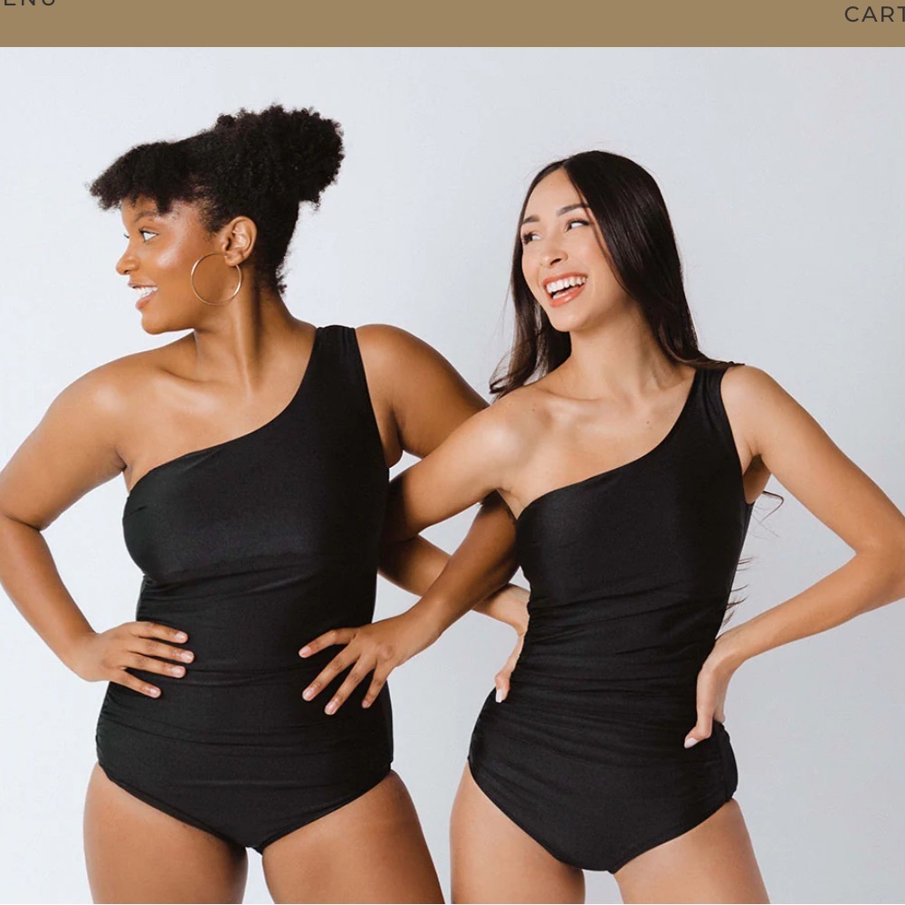 Albion Black RUCHED One-Shoulder Swimsuit